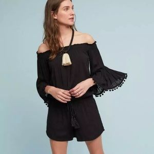 Lilka Anthropologie Black Pom Pom Romper - Size S